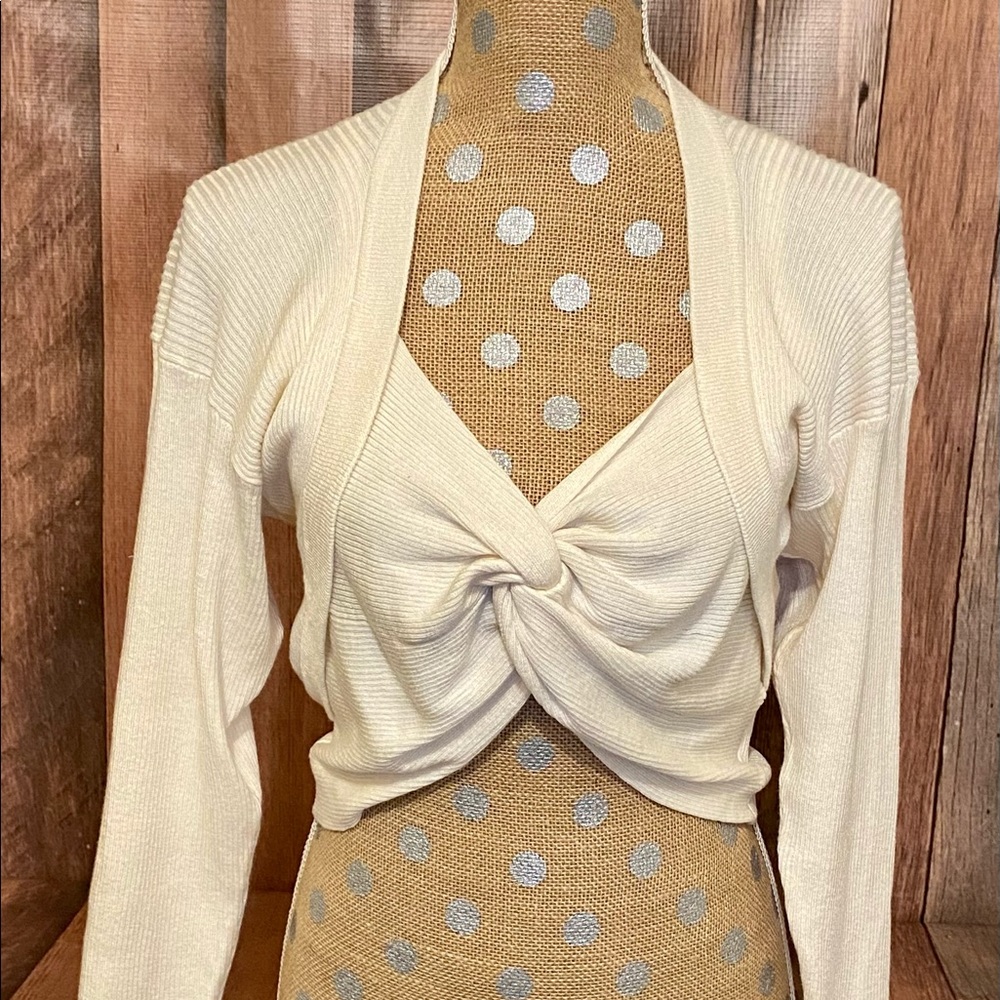 No Boundaries Women's Cardigan and Crop Top, 2-Piece Set Size Large